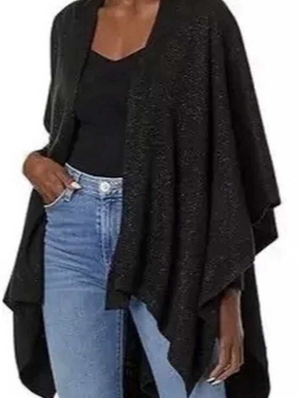 Lauren Ralph Lauren Jet Setter Update Sparkle Ruana Cape Wrap Sweater
